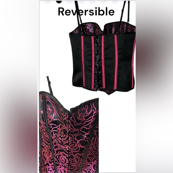 Corset,bustier,boudoir, pink & black,lace up,hook & eye, sexy,PTP 15” ,so 30-34 - Picture 1 of 14
